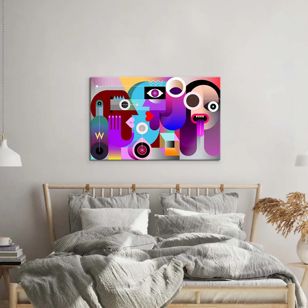 Abstract Drunk Women Glass Wall Art