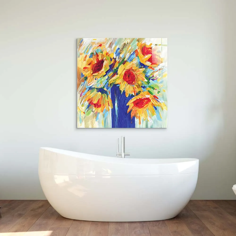 Abstract Sunflowers Glass Wall Art