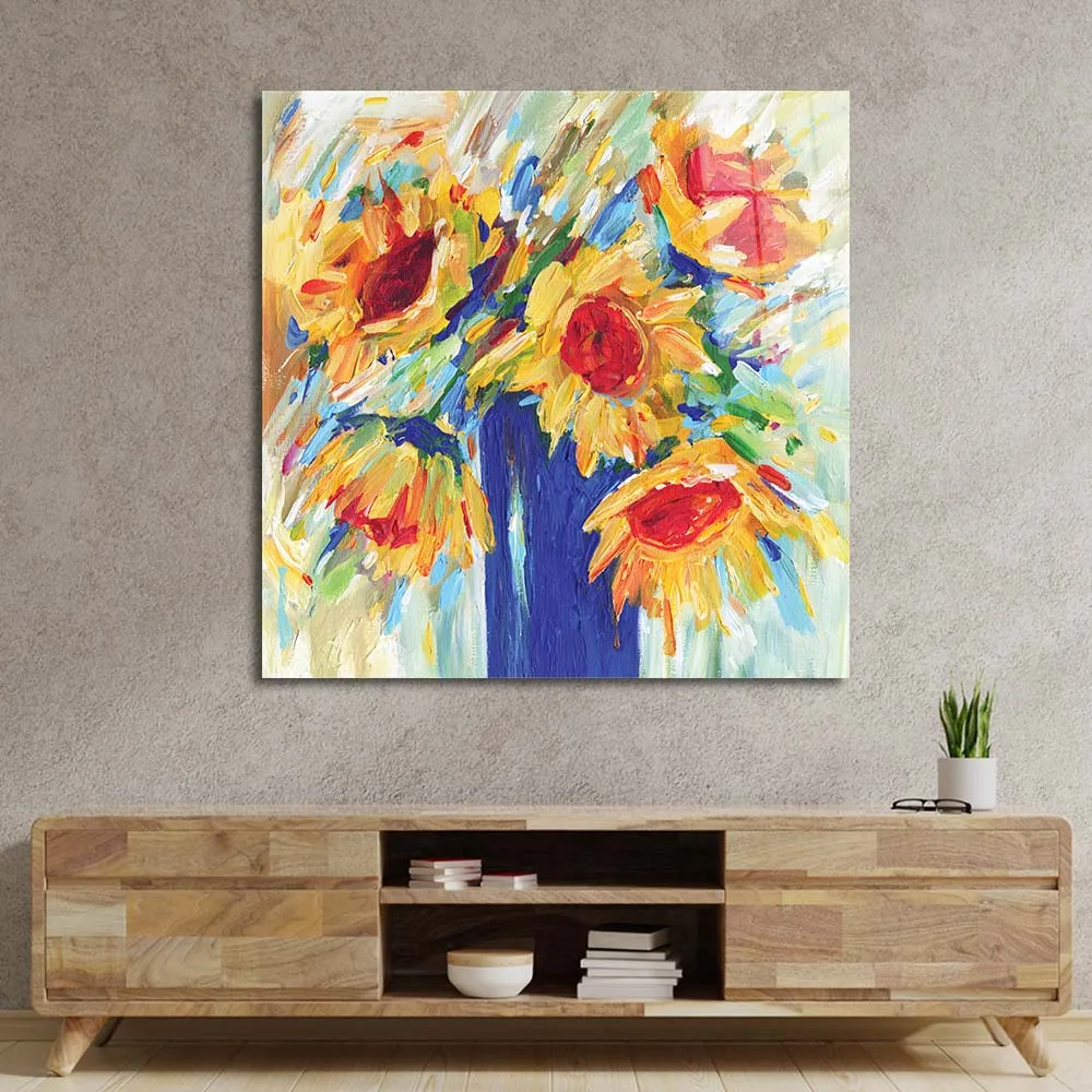 Abstract Sunflowers Glass Wall Art