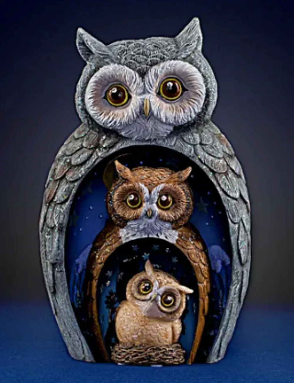 Blake Jensen Owl Family Nesting Trio Figurine Set with Swarovski Crystals by The Hamilton Collection