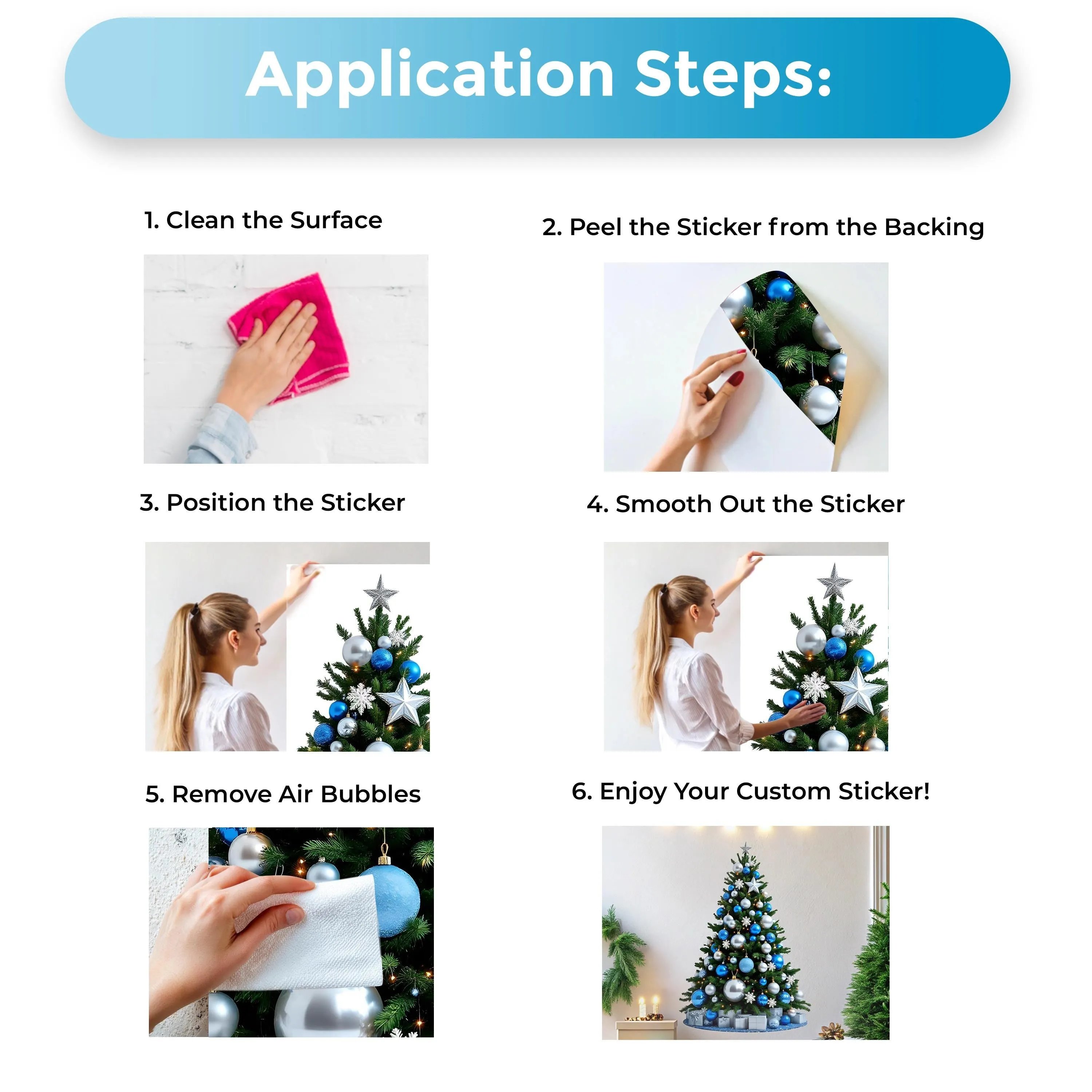 Blue and Silver Christmas Tree Wall Decal | Interactive Holiday Wall Sticker | Write Your Wishes | Festive Vinyl Decor Kids Room Wall Art *!