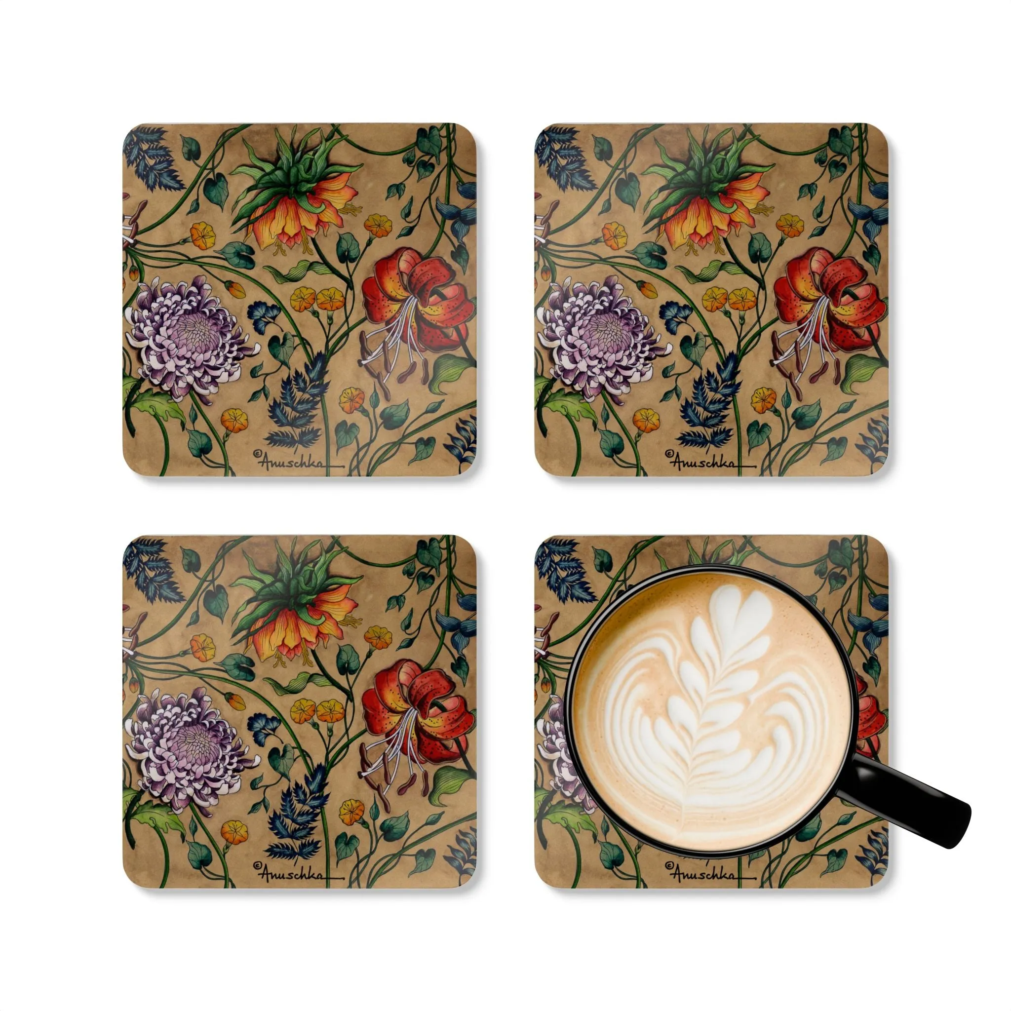 Caribbean Garden Corkwood Coaster Set