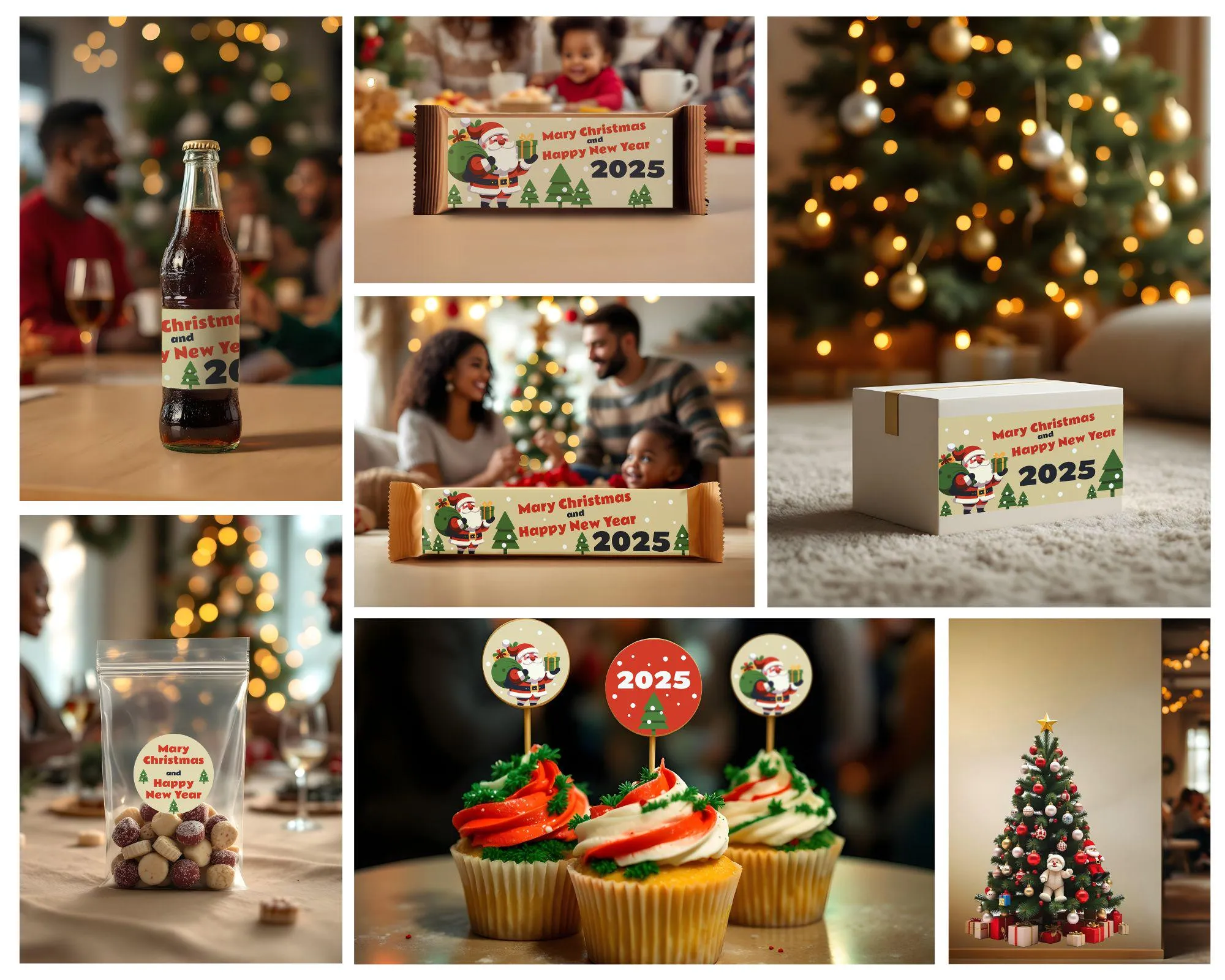 Christmas Sticker Set | Personalized Holiday Bottle, Chocolate & Gift Box Labels | Christmas Tree Wall Decal | Festive Family Party Decor *!