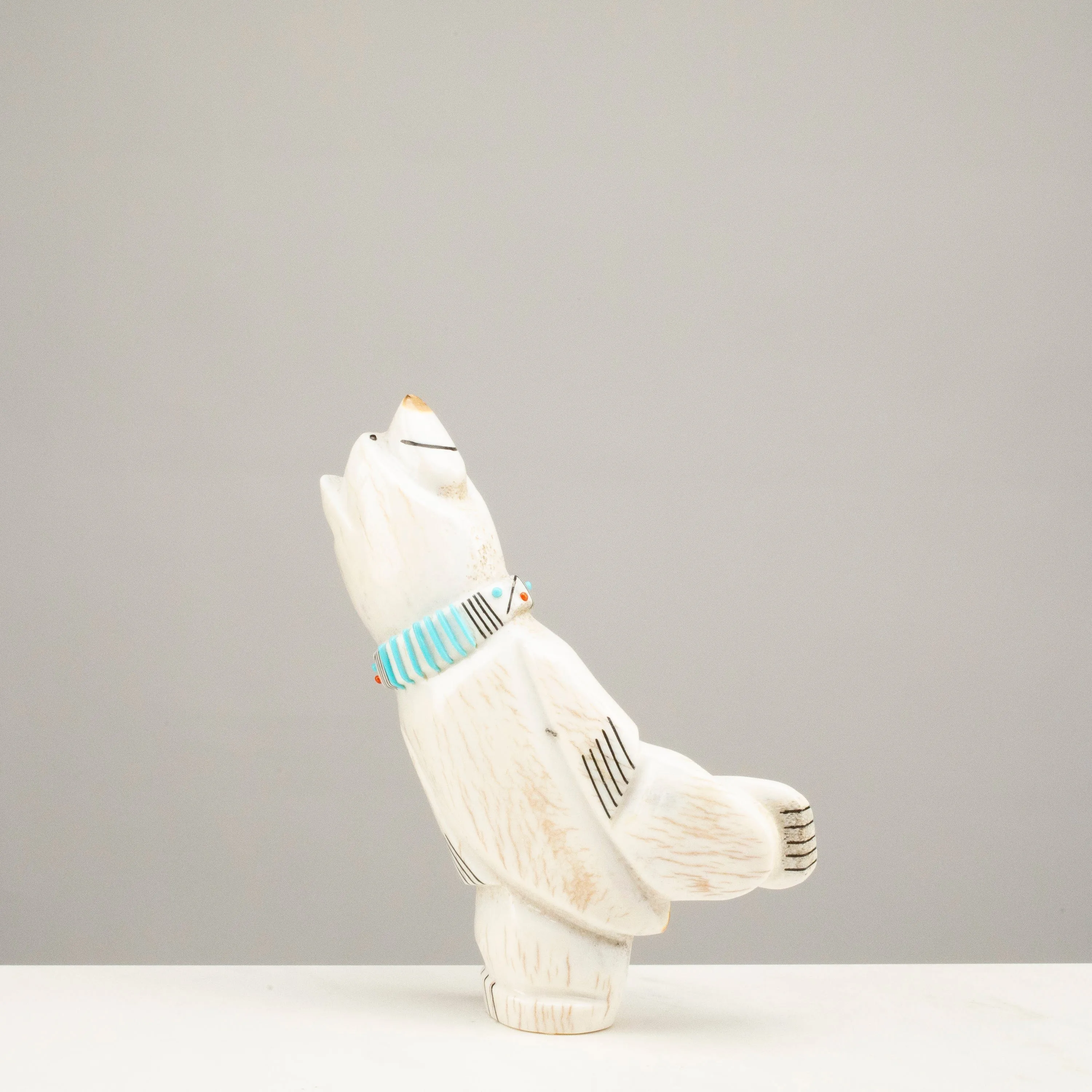 Claudia Peina Serpentine with Turquoise & Coral Handmade Zuni Fetish Polar Bear Carving