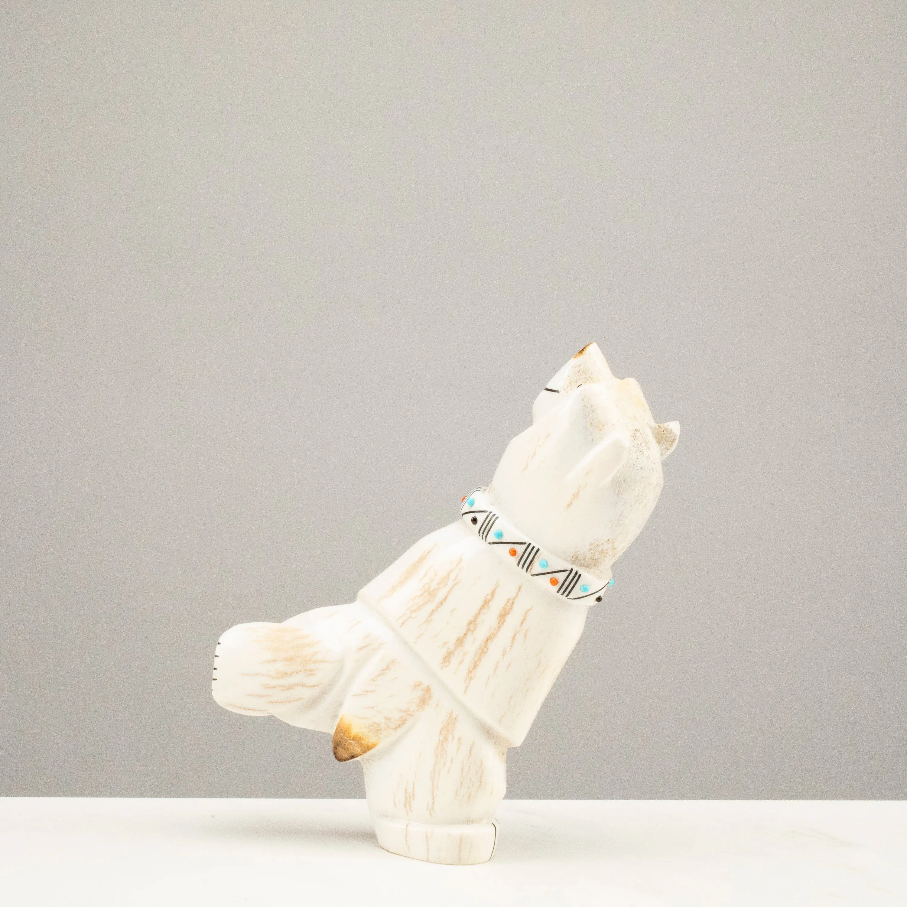Claudia Peina Serpentine with Turquoise & Coral Handmade Zuni Fetish Polar Bear Carving
