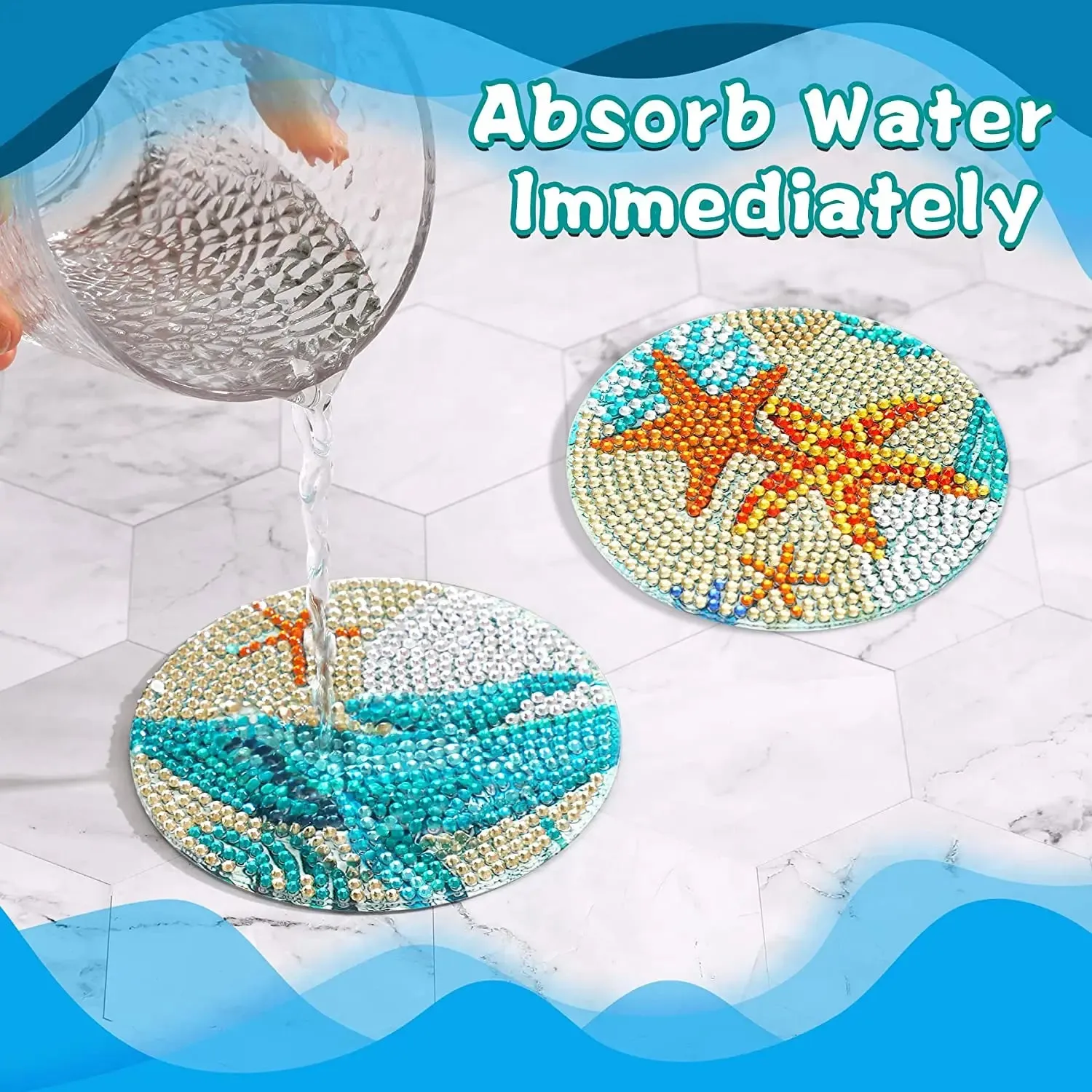 DIY Christmas Diamond Art Coasters, 6 Piece Set With Holder, Snowflake Designs