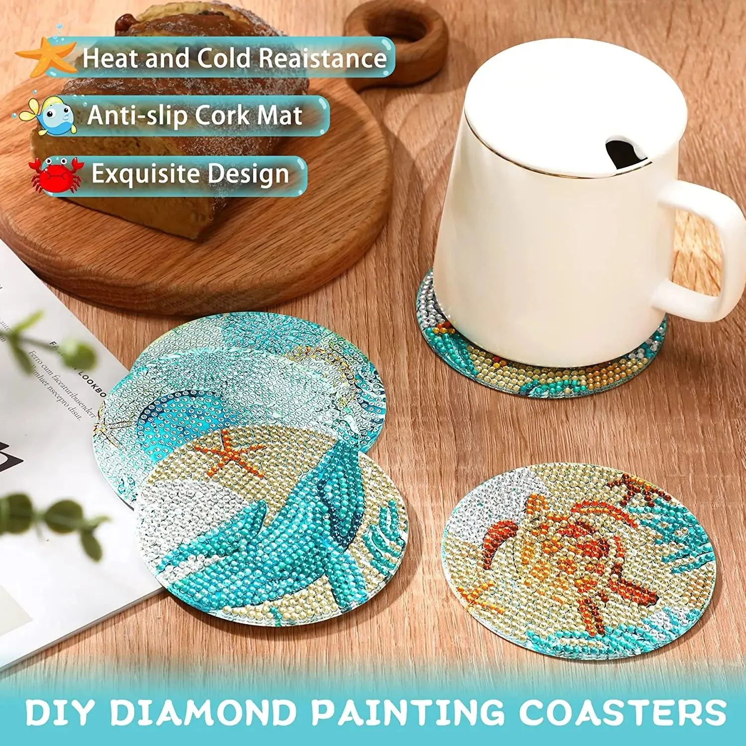DIY Christmas Diamond Art Coasters, 6 Piece Set With Holder, Snowflake Designs