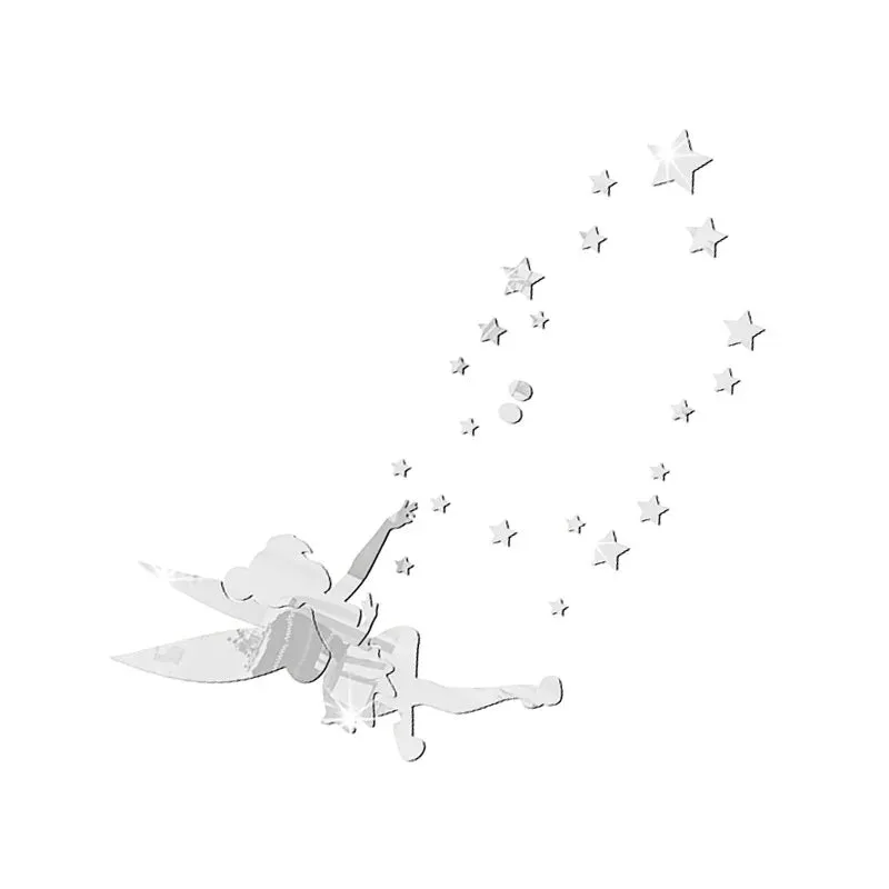 Fairy Wall Mirror Acrylic Mirrored Decorative Tinker Bell Wall Stickers  Living Room Bedroom 3D Mirror Wall Sticker Home Decor