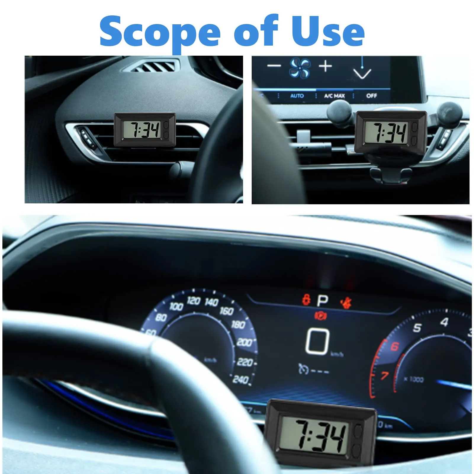GLOGLOW Ultra Thin Digital Clock, Self Adhesive LCD Digital Electronic Clock with Calendar Display for Car Dashboard Home Office Table Bedside Desk