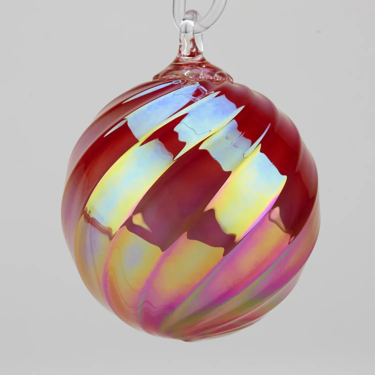 Handblown Set of Three Opaque Ornaments in Candy Apple, Diamond Candy Apple, and Candy Apple Twist 1 by Glass Eye Studio