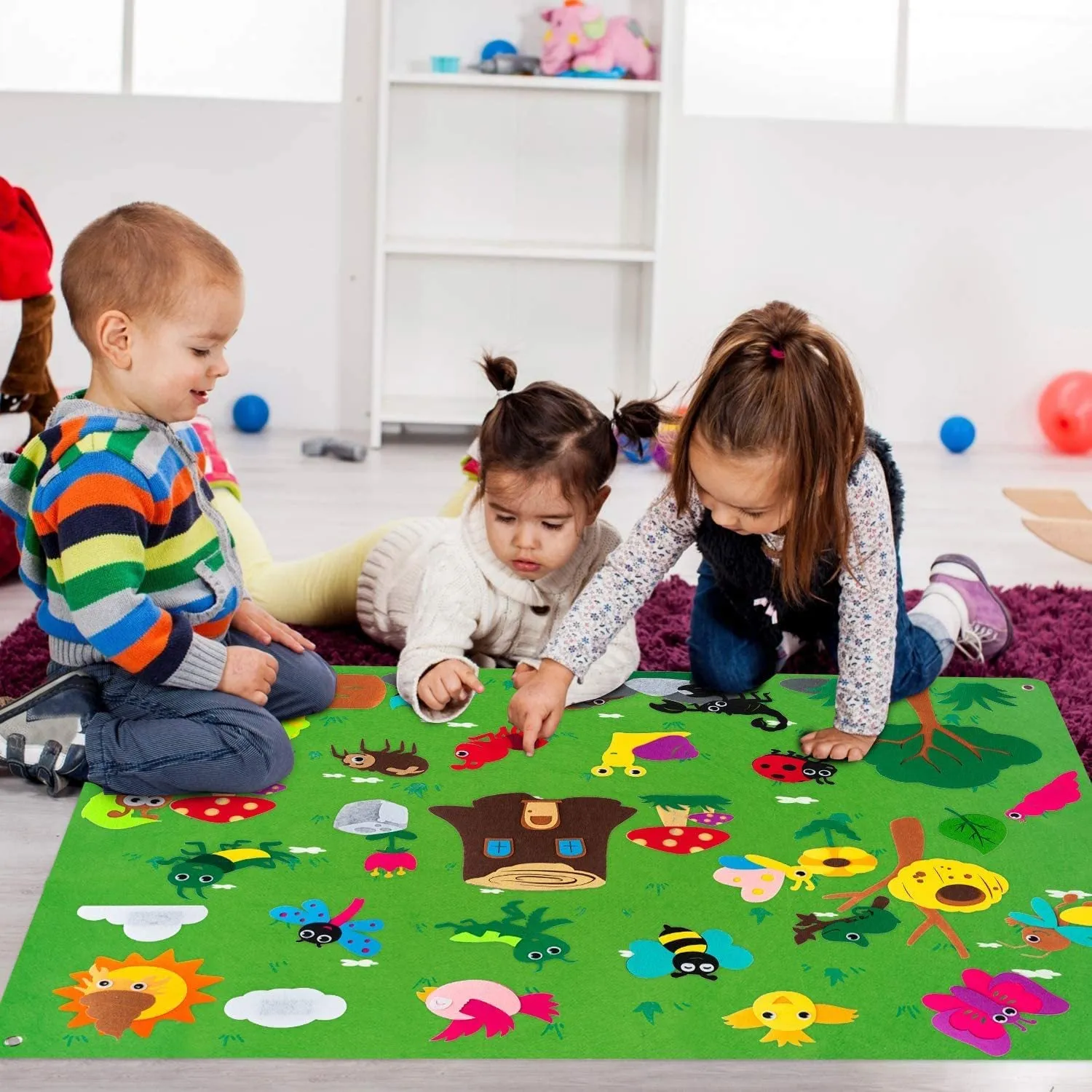 Importikaah Felt Early Learning Supplies: Kids Gift Play Kit - Insect Story Set with Wall Stickers