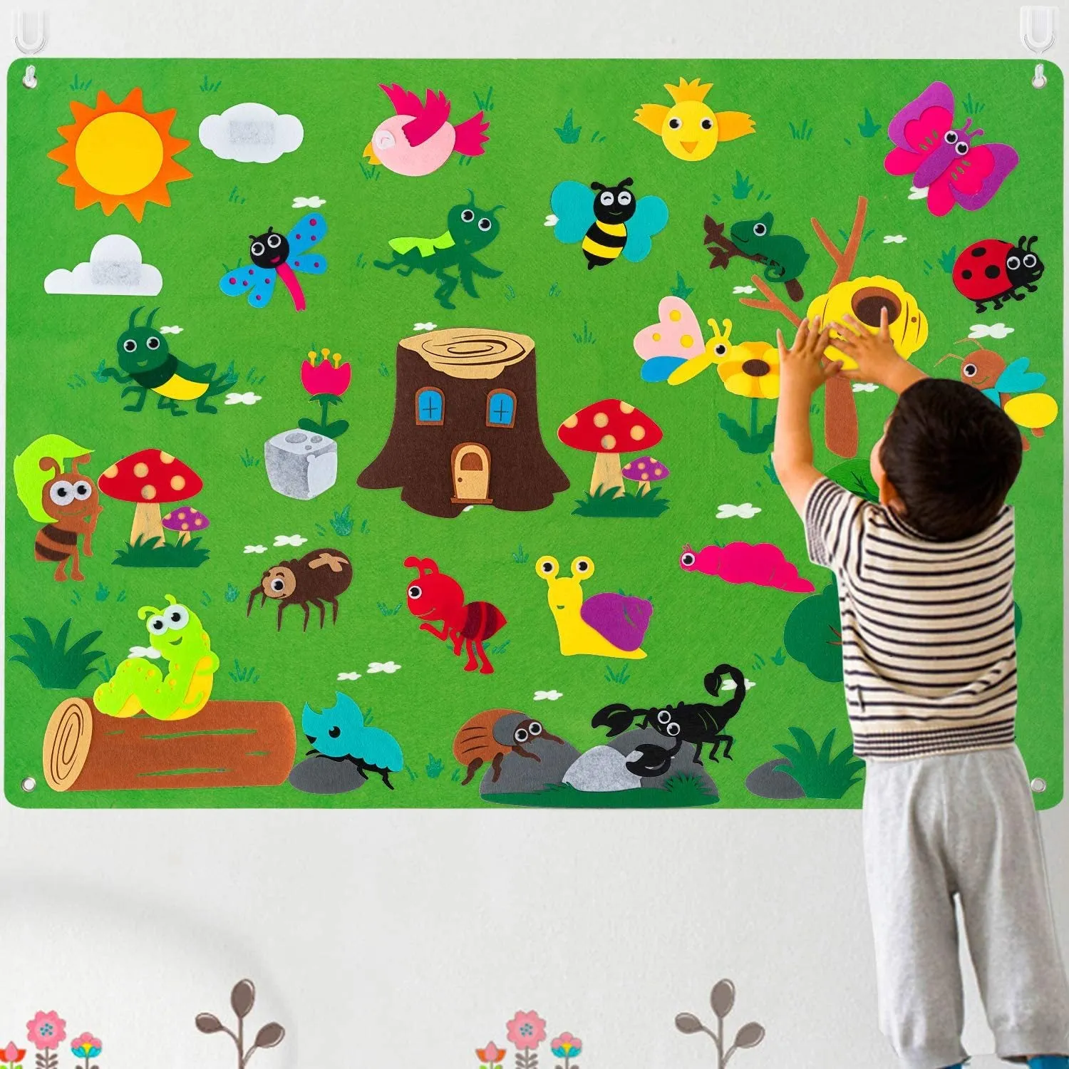 Importikaah Felt Early Learning Supplies: Kids Gift Play Kit - Insect Story Set with Wall Stickers