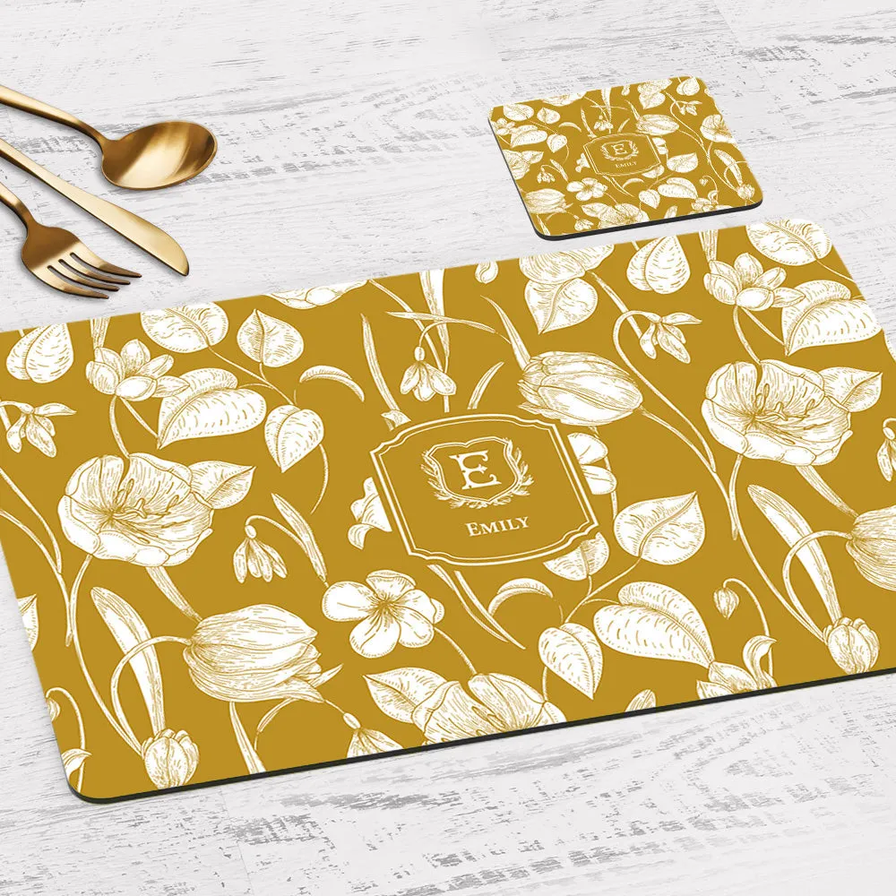 Ink Botanica Tableware Set (4 Placemats & 4 Casters)