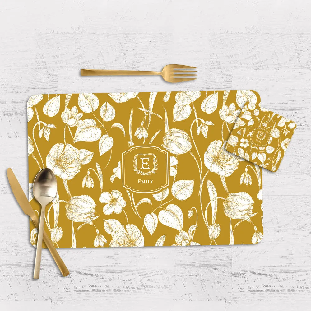Ink Botanica Tableware Set (4 Placemats & 4 Casters)