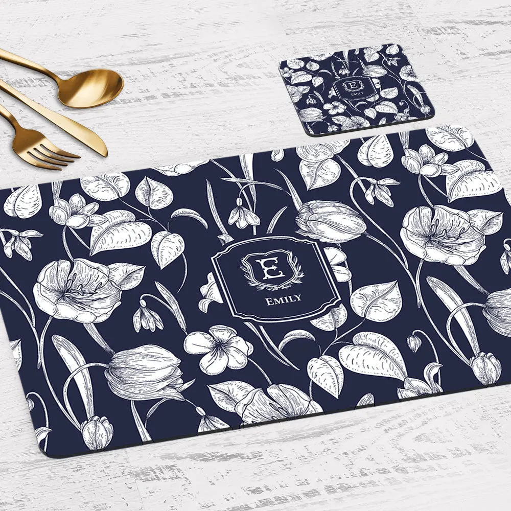 Ink Botanica Tableware Set (4 Placemats & 4 Casters)