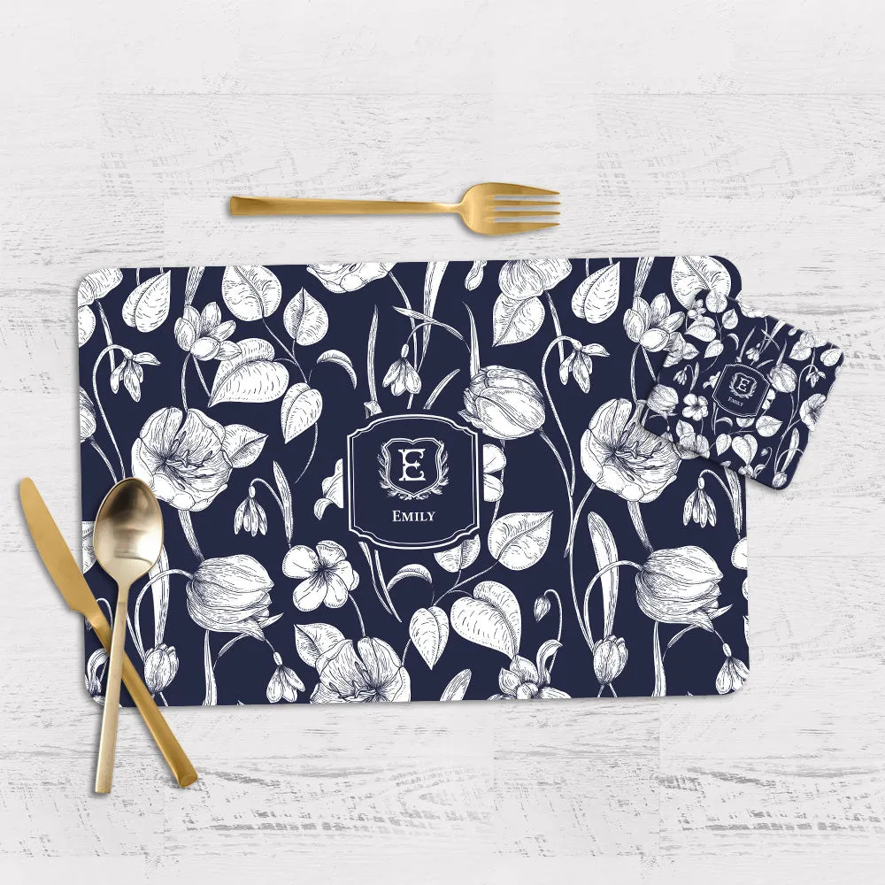 Ink Botanica Tableware Set (4 Placemats & 4 Casters)