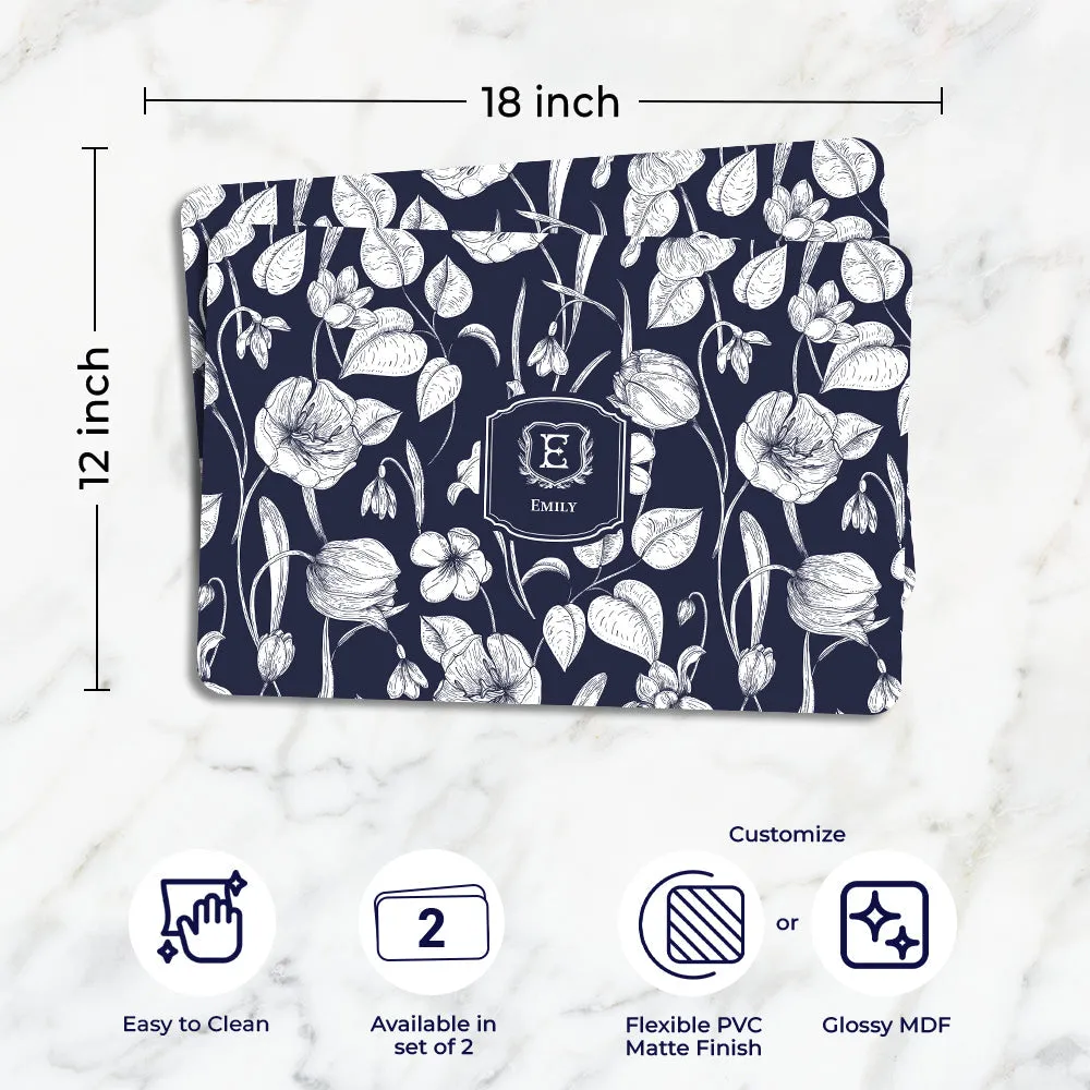 Ink Botanica Tableware Set (4 Placemats & 4 Casters)