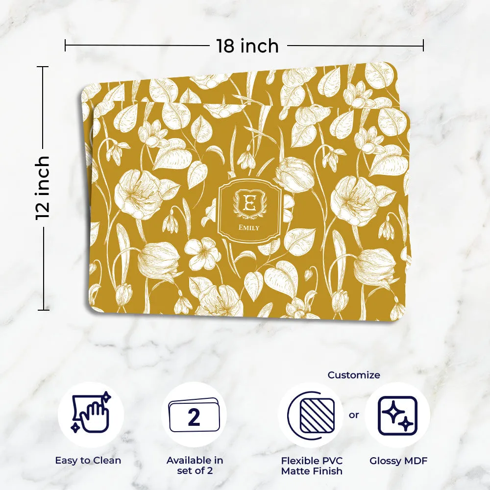 Ink Botanica Tableware Set (4 Placemats & 4 Casters)