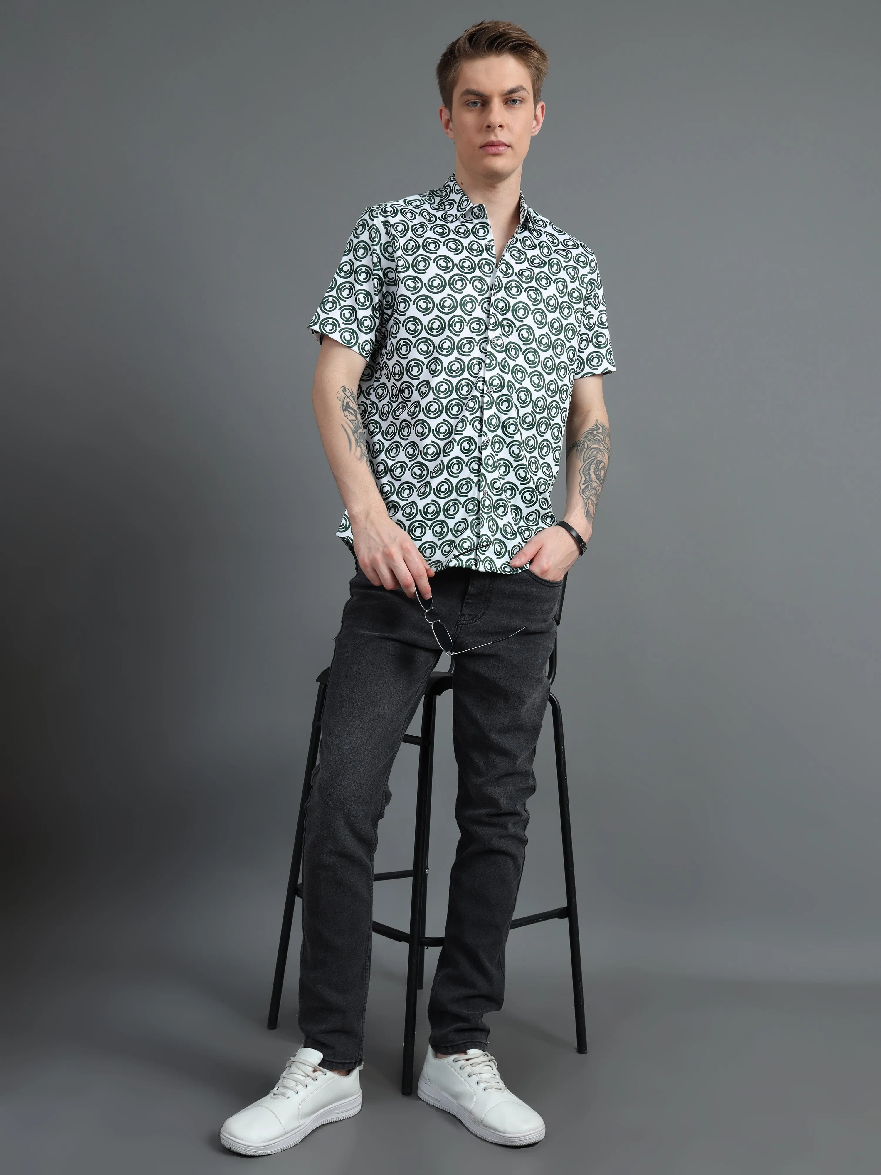 Men's rPET Quirky Circle Printed Casual Half Sleeve Shirt