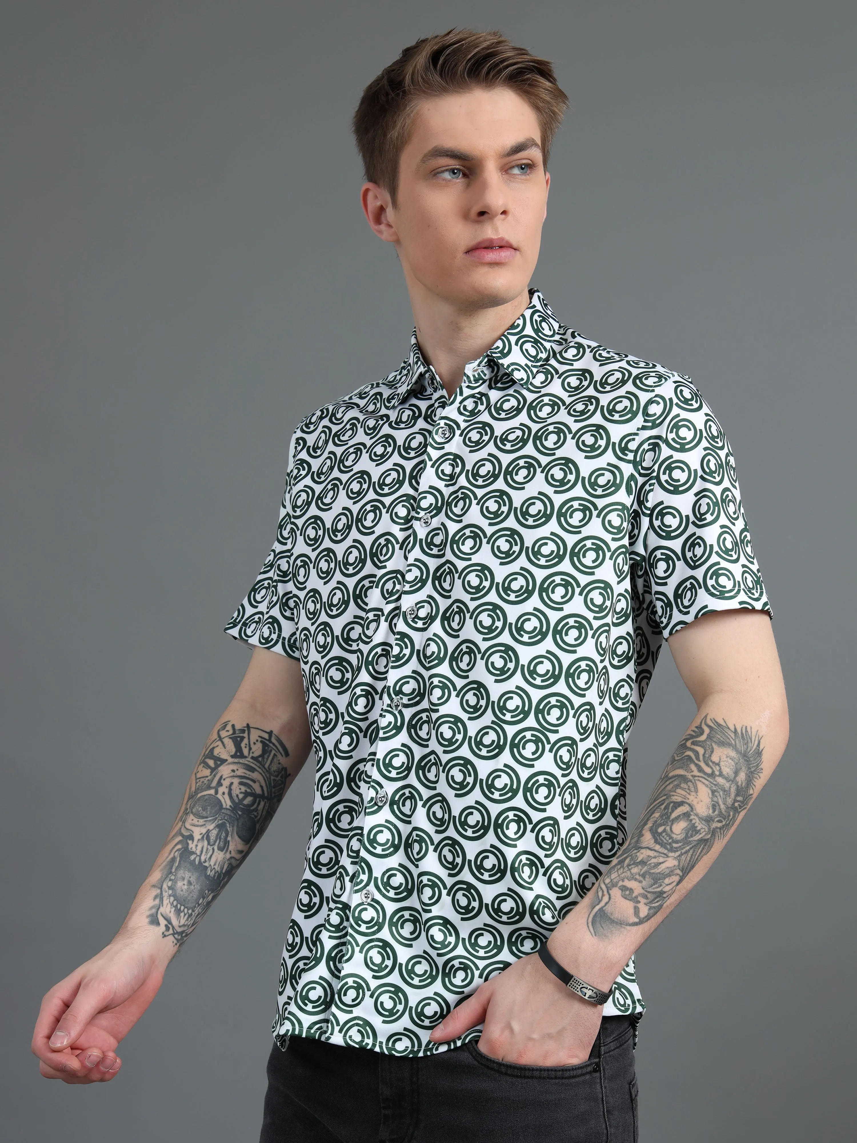 Men's rPET Quirky Circle Printed Casual Half Sleeve Shirt