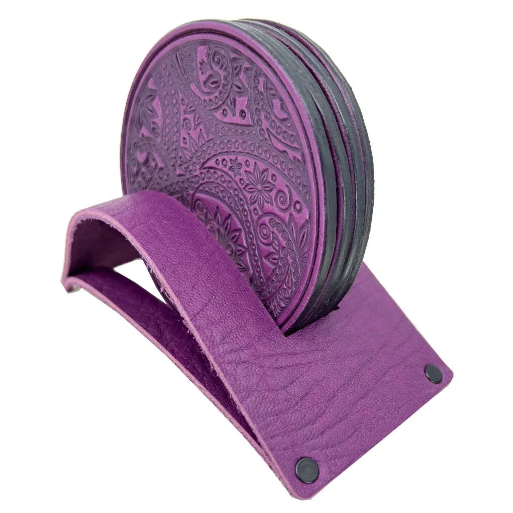 Paisley Leather Coaster Set