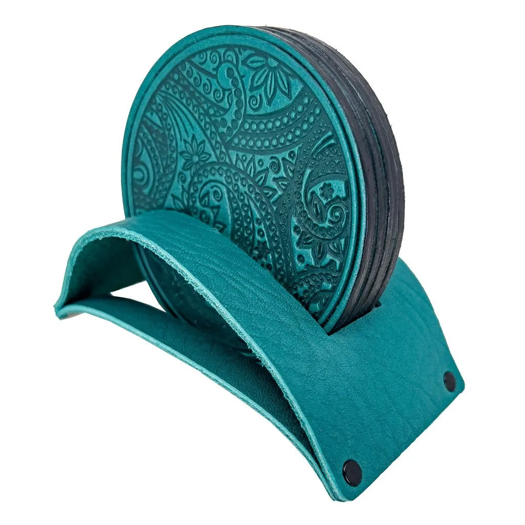 Paisley Leather Coaster Set