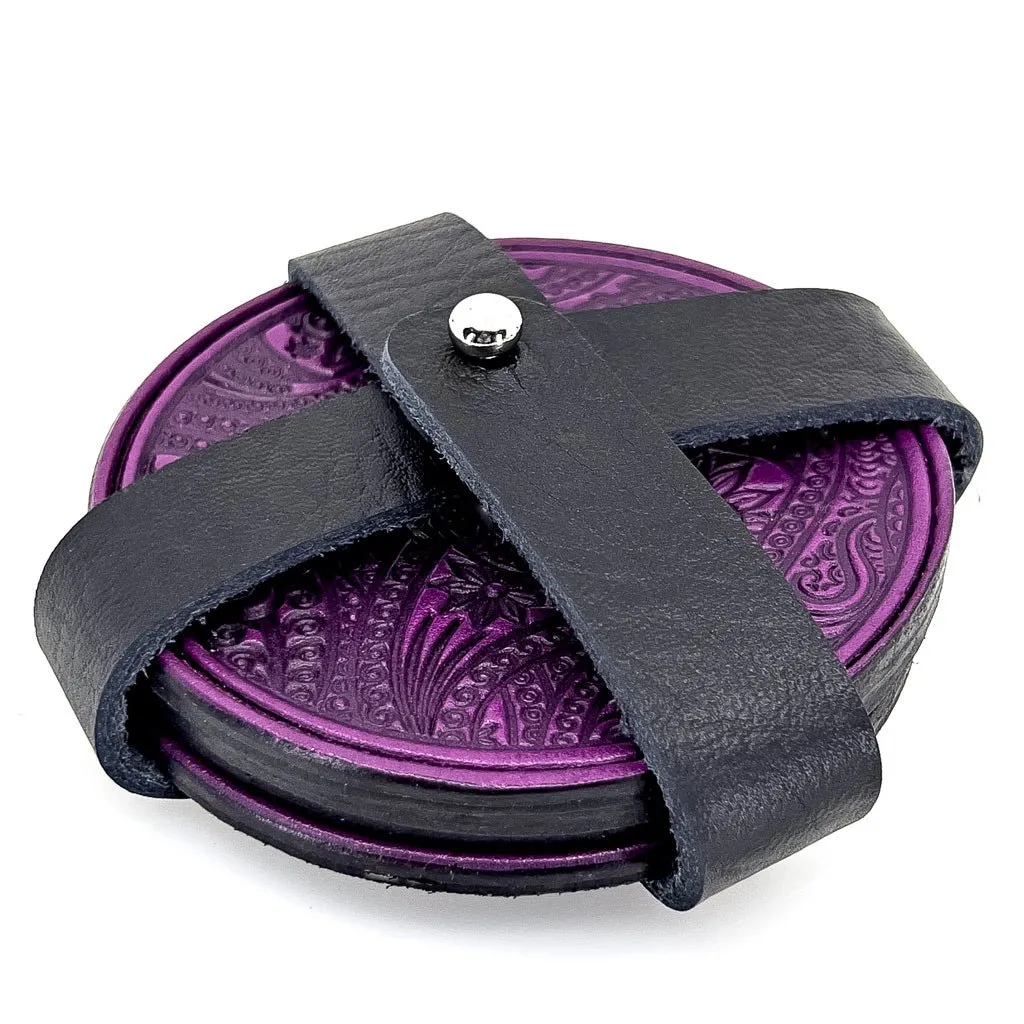 Paisley Leather Coaster Set