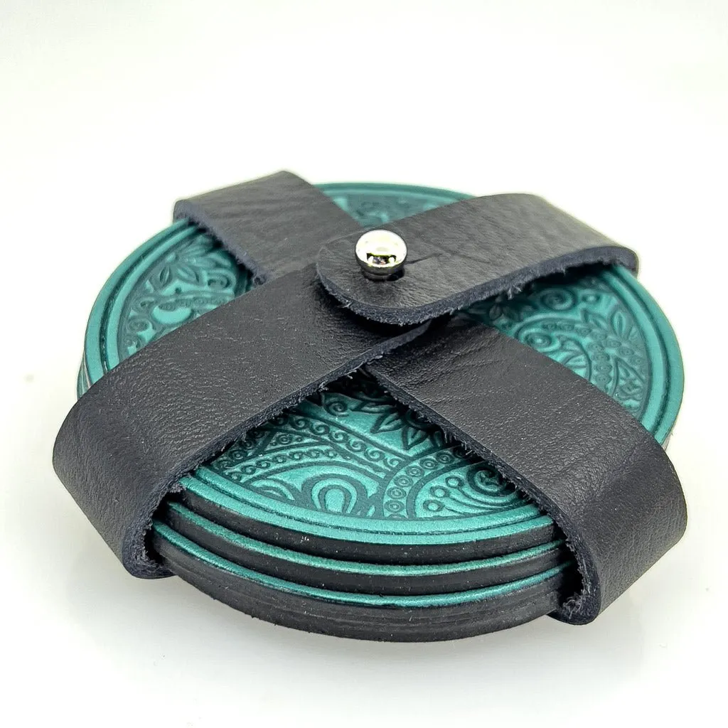 Paisley Leather Coaster Set