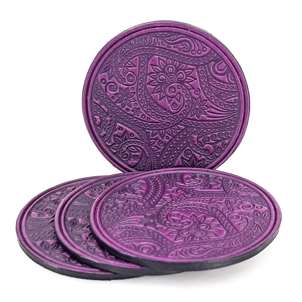 Paisley Leather Coaster Set