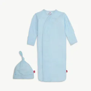Pin Dot Blue Modal Magnetic Cozy Sleeper Gown   Hat Set