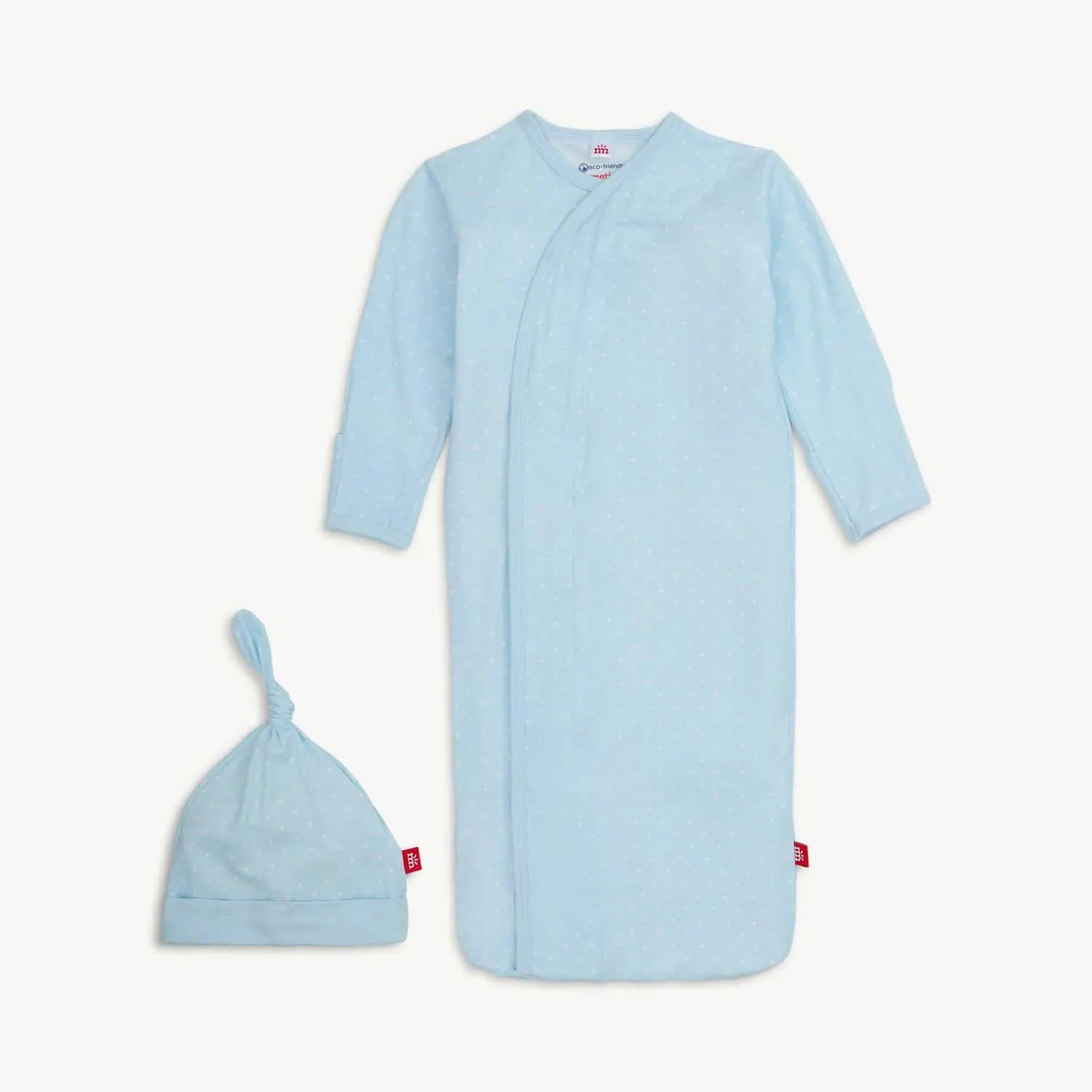 Pin Dot Blue Modal Magnetic Cozy Sleeper Gown   Hat Set