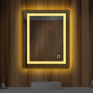 UNIQUE MIRROR led wall mirror for Bathroom and Bedroom with Three Leds Light-controlled wash mirror, anti-fog beautiful mirror, and three-color adjustable modern mirror and shape (24x30) inch W29.