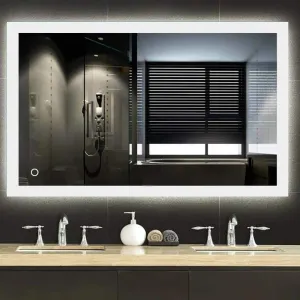 UNIQUE MIRROR Rectangular led Mirror with Three Led for Bedroom and Bathroom Three-color adjustable led mirror, light-controlled wash mirror, and anti-fog beauty mirror and size (24x30) inch W18.
