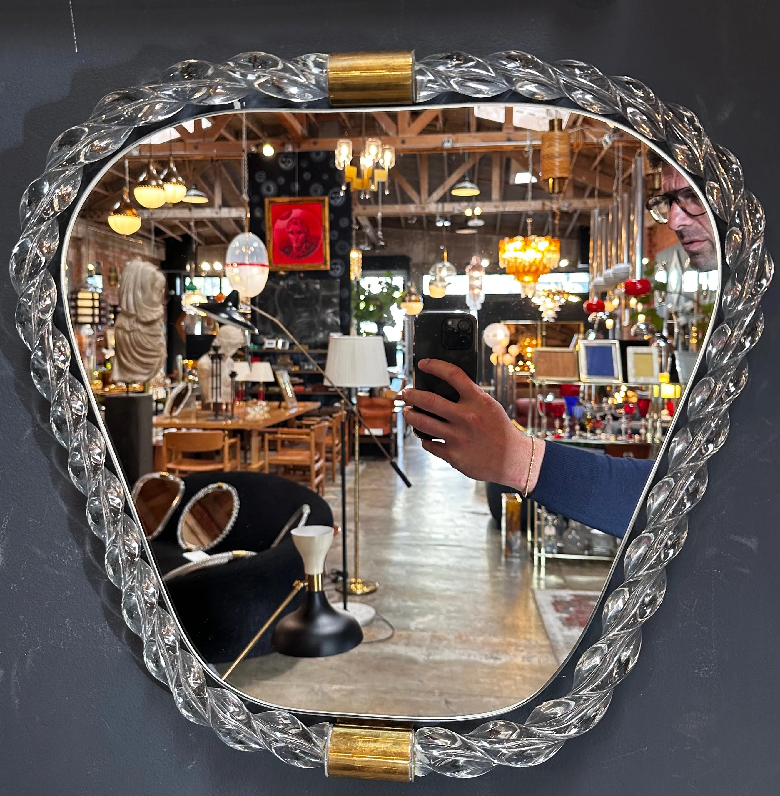 Vintage Italian Mid Century Murano Wall Mirror 1940s