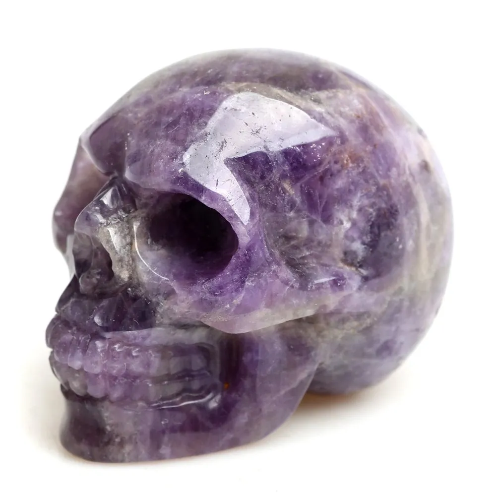 White Whale Healing Crystal Stone Amethyst Human Reiki Skull Figurine Statue Sculptures
