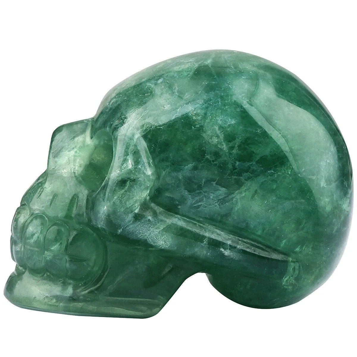 White Whale Healing Crystal Stone Fluorite Human Reiki Skull Figurine Statue Sculptures